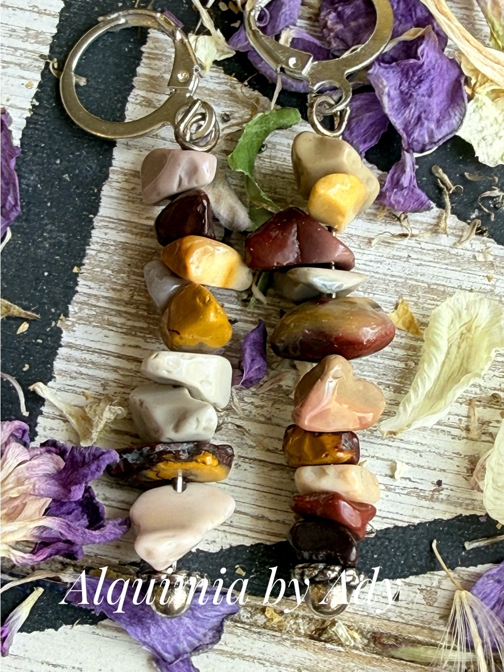 Alquimia Multicolor Mookaite Chip Drop Earrings — Brown, Yellow, Cream